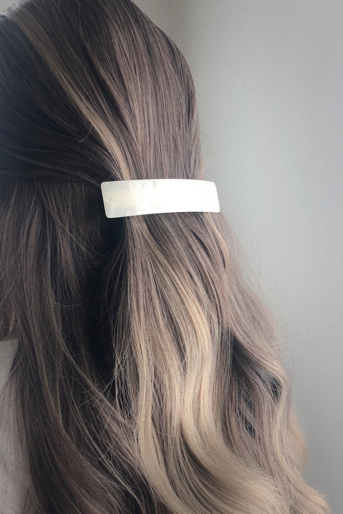 Minimalist Ivory French Barette | Geometric Rectangle Pearl White Solid Snap Clasp Hair Clip for Adults | Versatile Stylish Hair Accessories