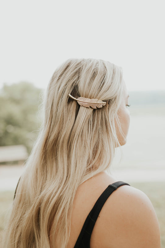 Feather laurel leaf Hair Clip Gold Silver | Bohemian Spiritual Hair Clip | Adult Teen Hair Accessory Elegant Trendy Metal Hair Barette