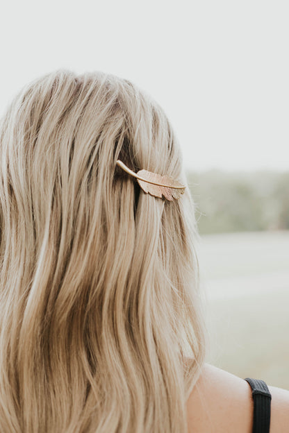 Feather laurel leaf Hair Clip Gold Silver | Bohemian Spiritual Hair Clip | Adult Teen Hair Accessory Elegant Trendy Metal Hair Barette