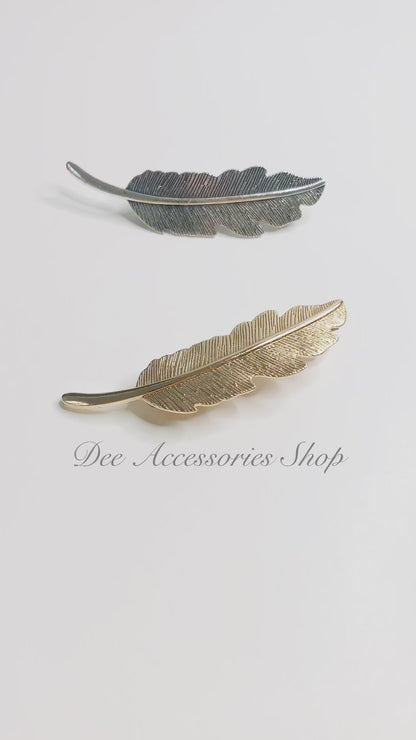 Feather laurel leaf Hair Clip Gold Silver | Bohemian Spiritual Hair Clip | Adult Teen Hair Accessory Elegant Trendy Metal Hair Barette